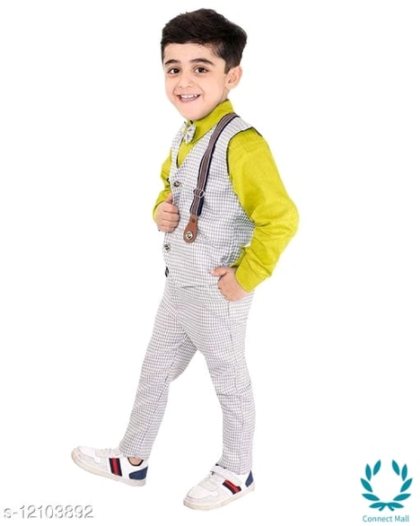 Boy's Ethnic Party Wear Shirt Waistcoat and Pant Set - 3-4 Years, Aqua, Top Fabric Bottom Fabric : Polyster, Multipack :single Add-Ons:bow Tie